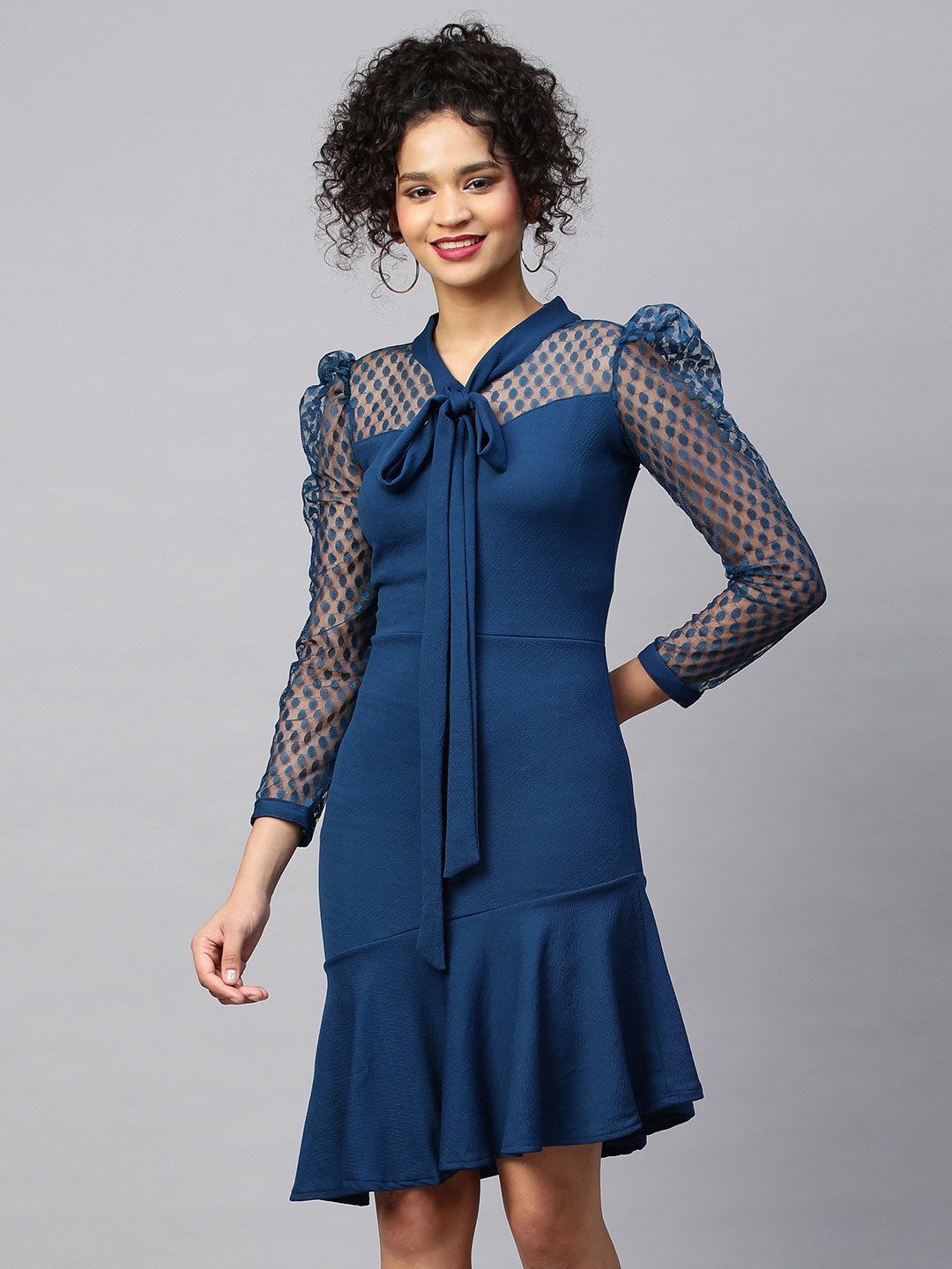 

AA-HA!! Tie-Up Neck Sheath Dress, Teal
