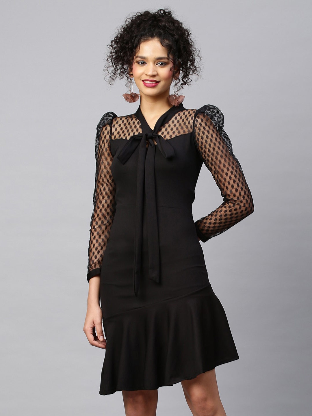 

AA-HA!! Puffed Sleeve Sheath Dress, Black