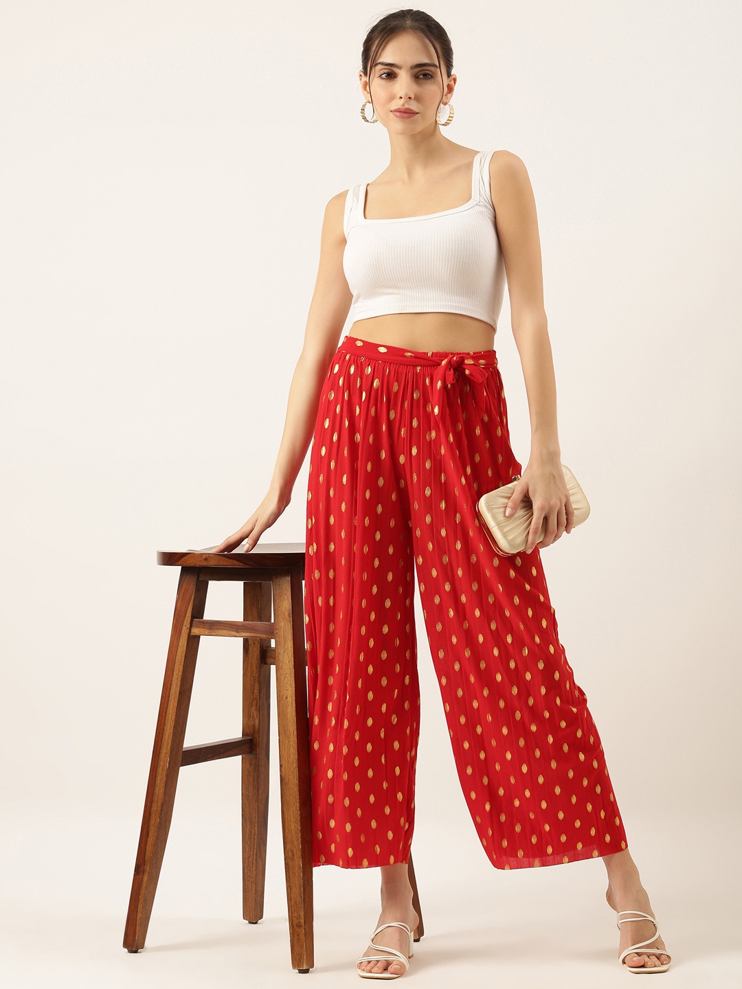 

SHOWOFF Women Printed Relaxed Straight Fit Trousers, Red