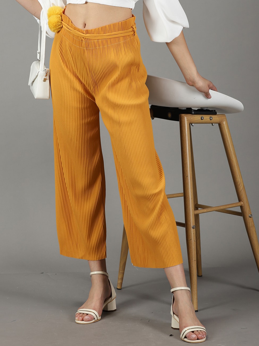 

SHOWOFF Women Mid-Rise Relaxed Straight Fit Trousers, Mustard