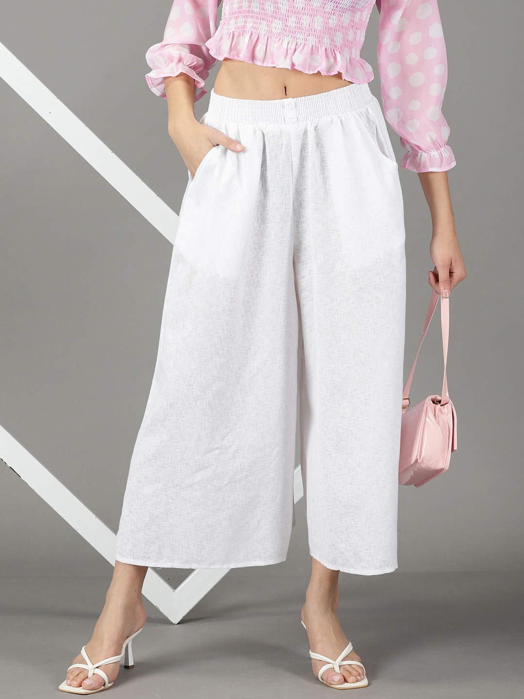 

SHOWOFF Women Relaxed Flared High-Rise Culottes Trousers, White