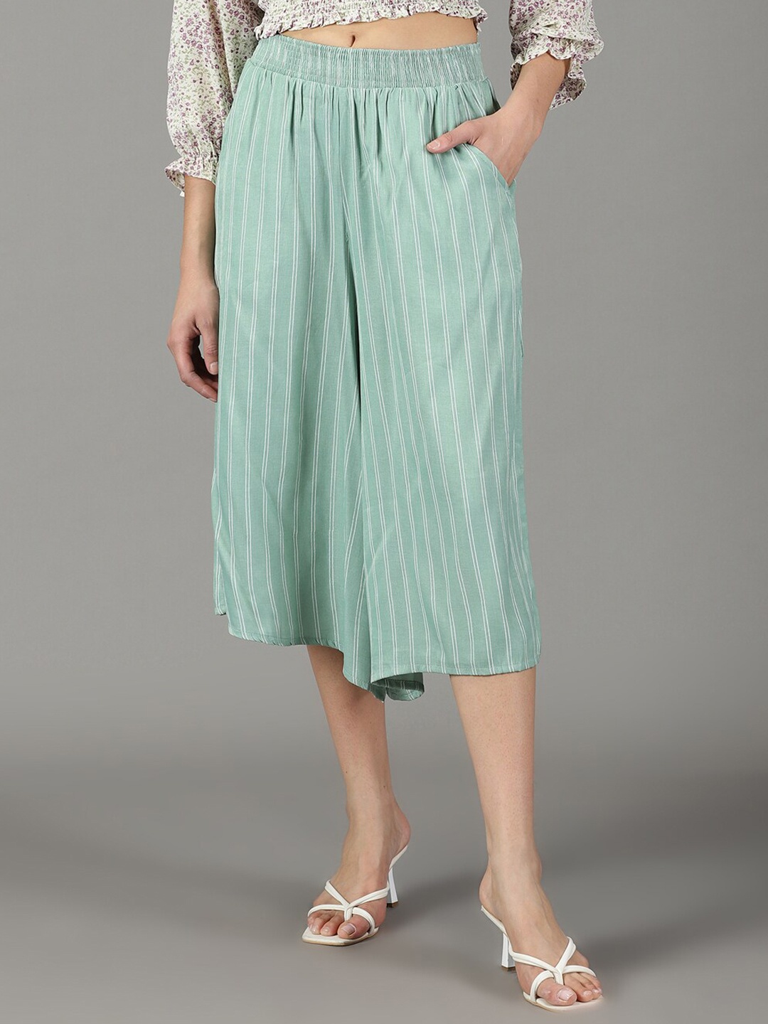 

SHOWOFF Women Flared High-Rise Culottes Trousers, Sea green