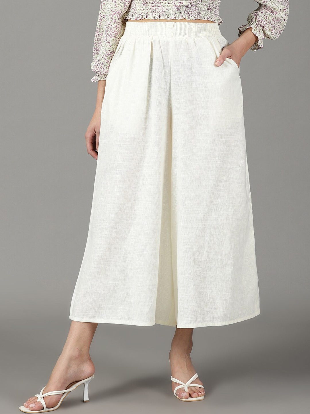 

SHOWOFF Women Relaxed Flared High-Rise Linen Culottes, Off white