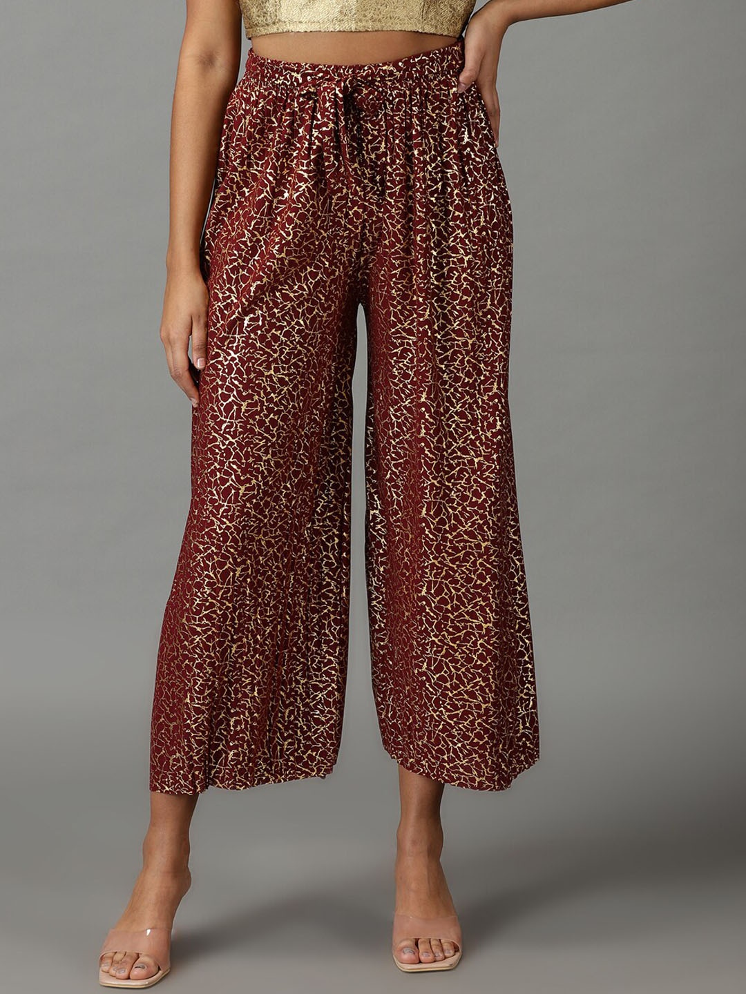 

SHOWOFF Women Printed Relaxed Straight Fit Culottes Trousers, Maroon