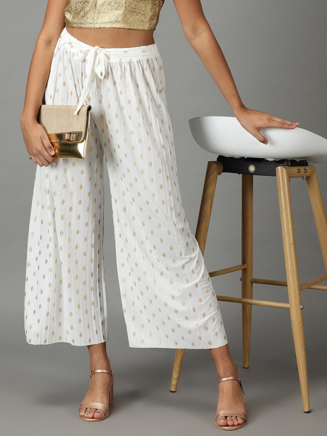 

SHOWOFF Women Ethnic Motifs Printed Palazzos, White