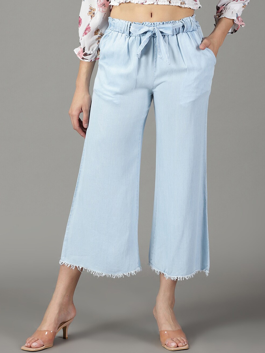 

SHOWOFF Women Relaxed Straight Fit High-Rise Denim Culottes, Blue