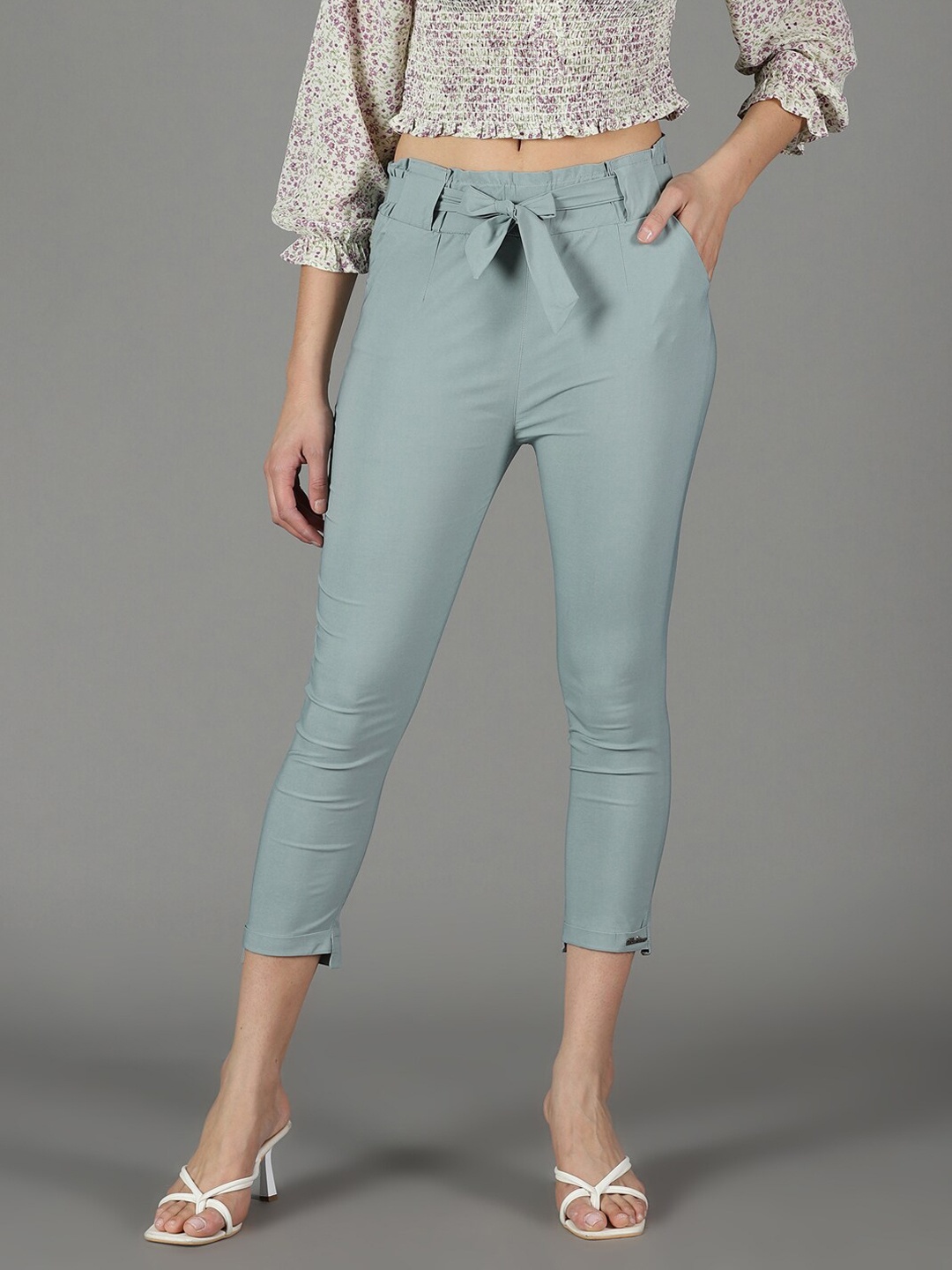 

SHOWOFF Women Relaxed Slim Fit High-Rise Cigarette Trousers, Grey