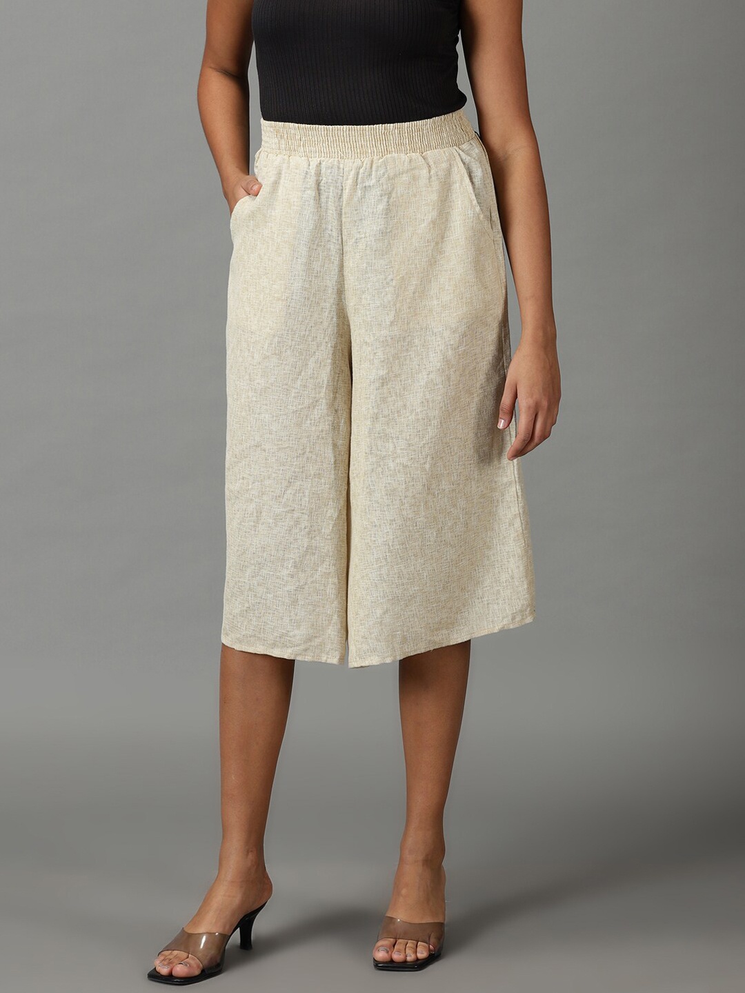 

SHOWOFF Women Relaxed Flared High-Rise Culottes Trouser, Beige