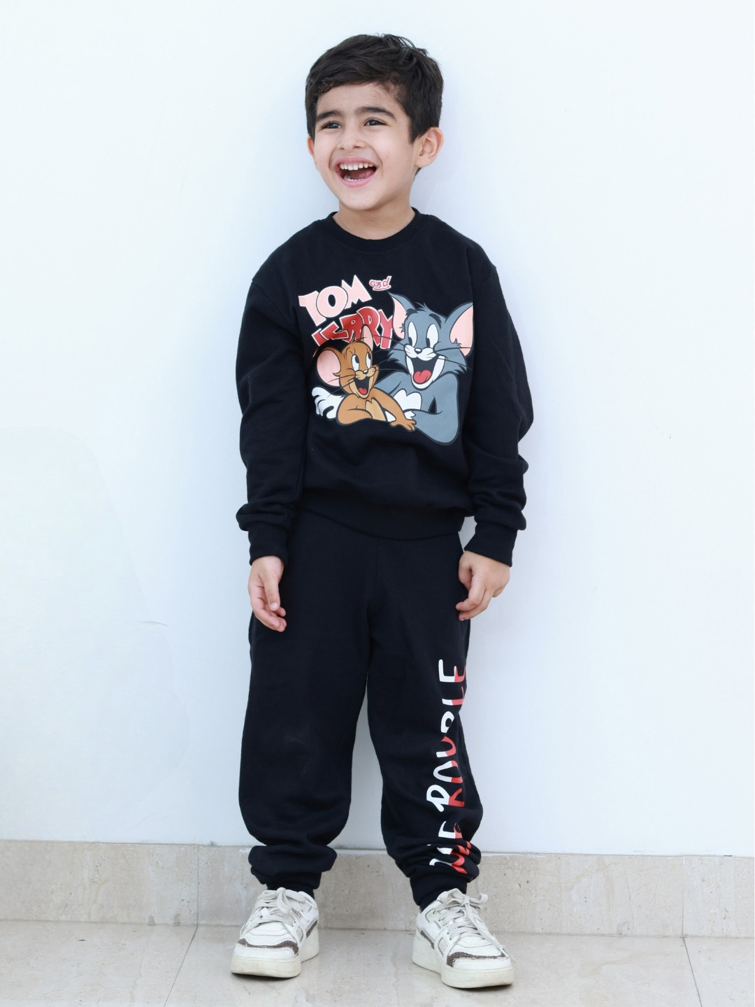 

Kids Unisex Tom & Jerry Printed Cotton Sweatshirt with Joggers Set, Black