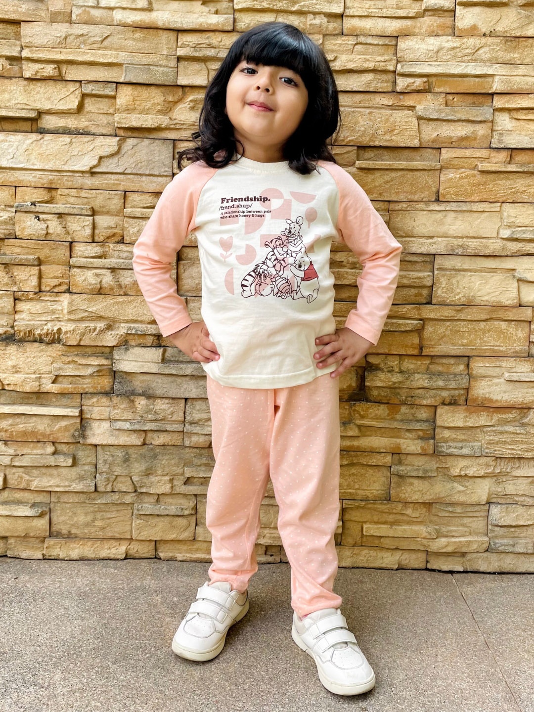 

Nap Chief Girls 2 Pieces Winnie-the-Pooh Printed Pure Cotton Night Suit, Beige