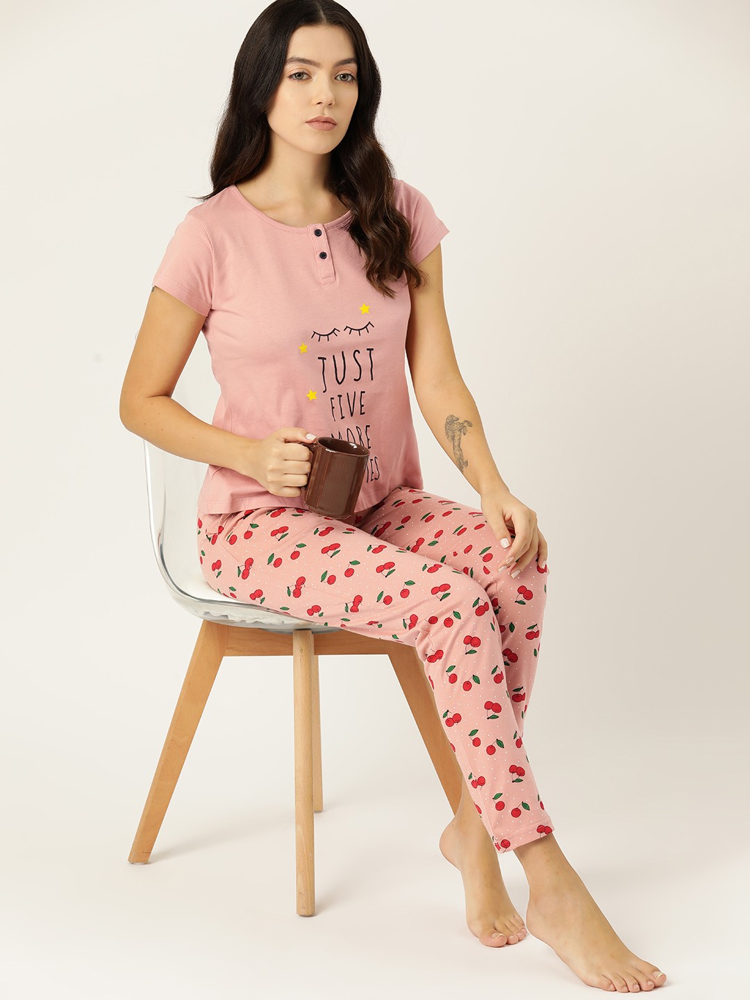 

ETC Women Pure Cotton Printed Night suit, Peach