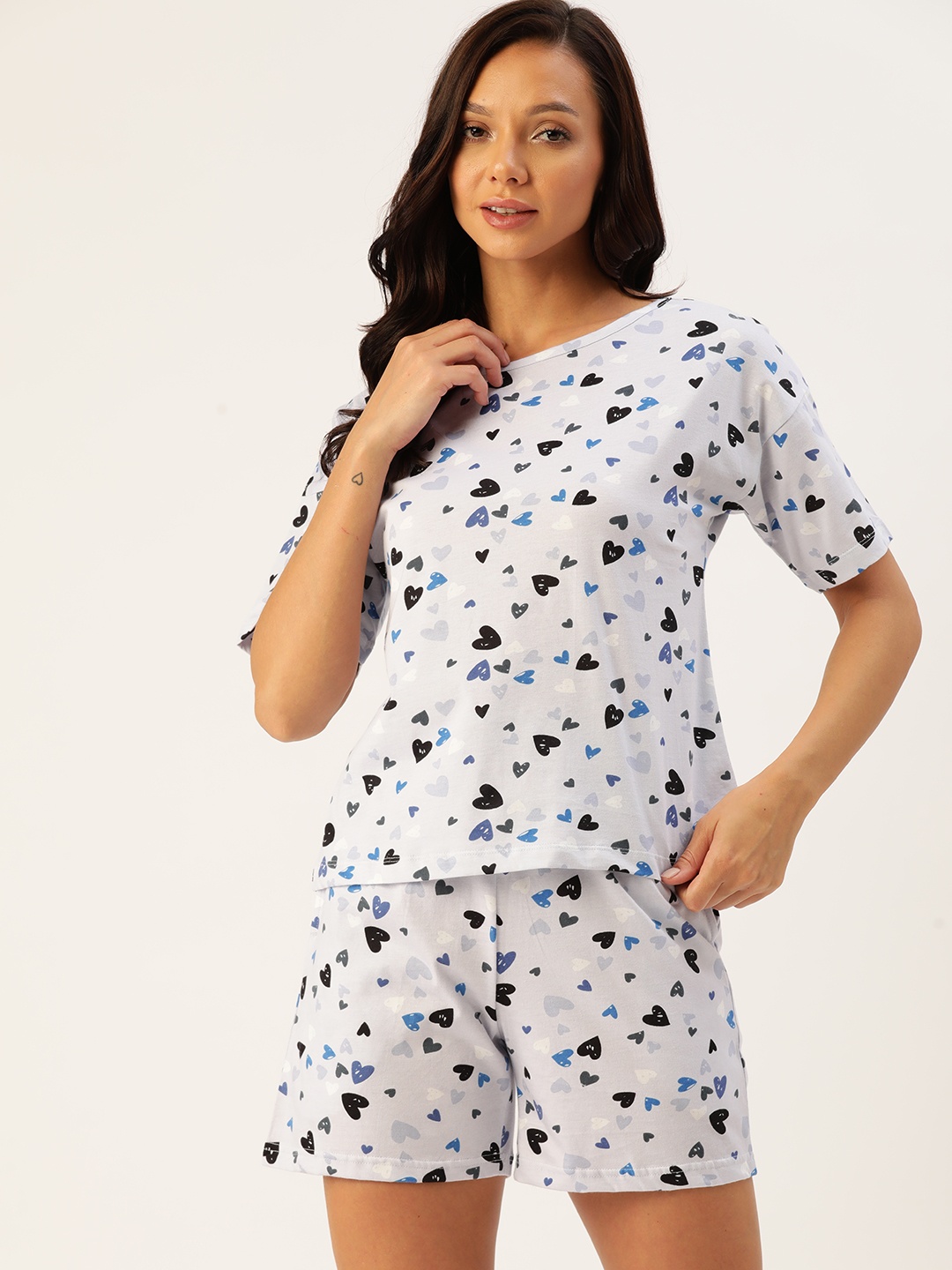 

ETC Women Conversational Printed Cotton Night suit, Blue