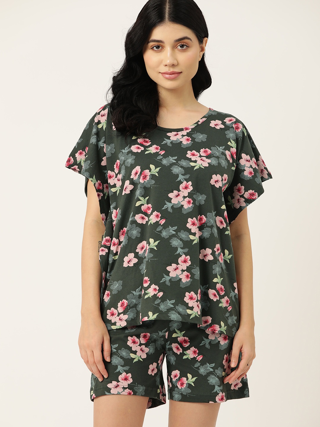 

ETC Pure Cotton Floral Print Shorts Set, Green