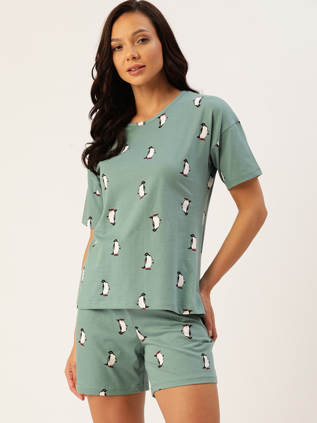 

ETC Women Conversational Printed Cotton Night suit, Green