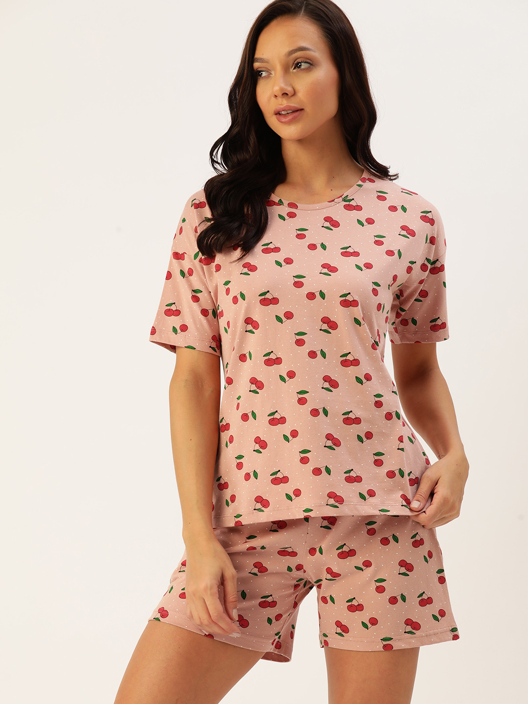 

ETC Women Conversational Printed Cotton Night suit, Rose