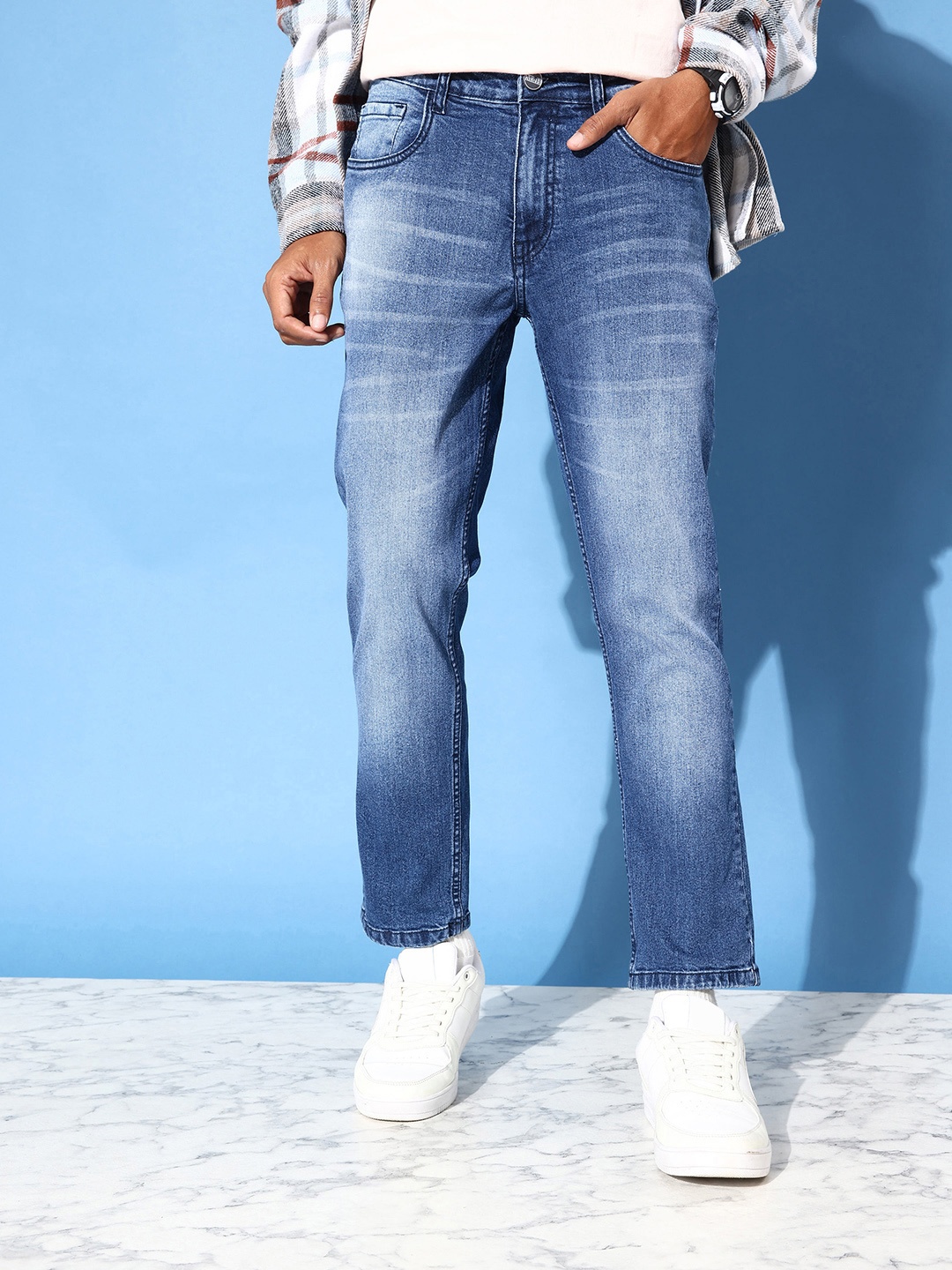 

Mast & Harbour Men Regular Fit Heavy Fade Stretchable Mid-Rise Jeans, Blue