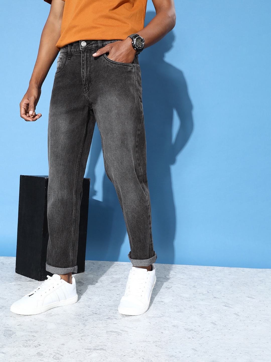 

Mast & Harbour Men Slim Fit Heavy Fade Stretchable Jeans, Black