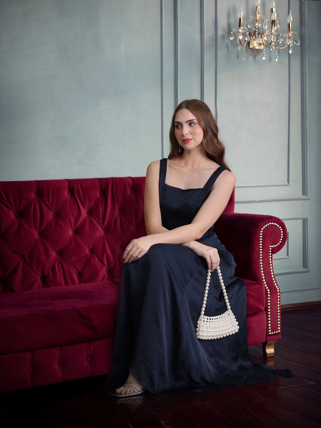 

all about you Square Neck Tie-Up Detail Maxi Dress, Navy blue