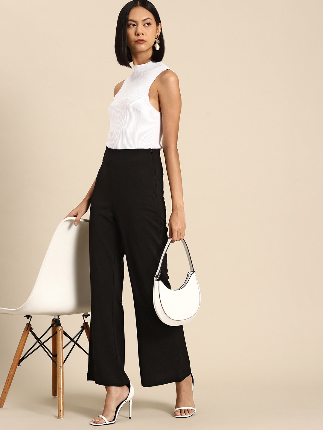 

all about you Women Solid High-Rise Parallel Trousers, Black