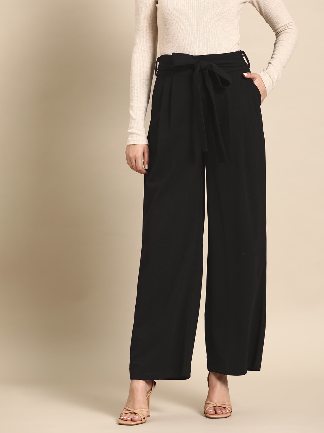 

all about you Women Parallel Trousers With Belt, Black