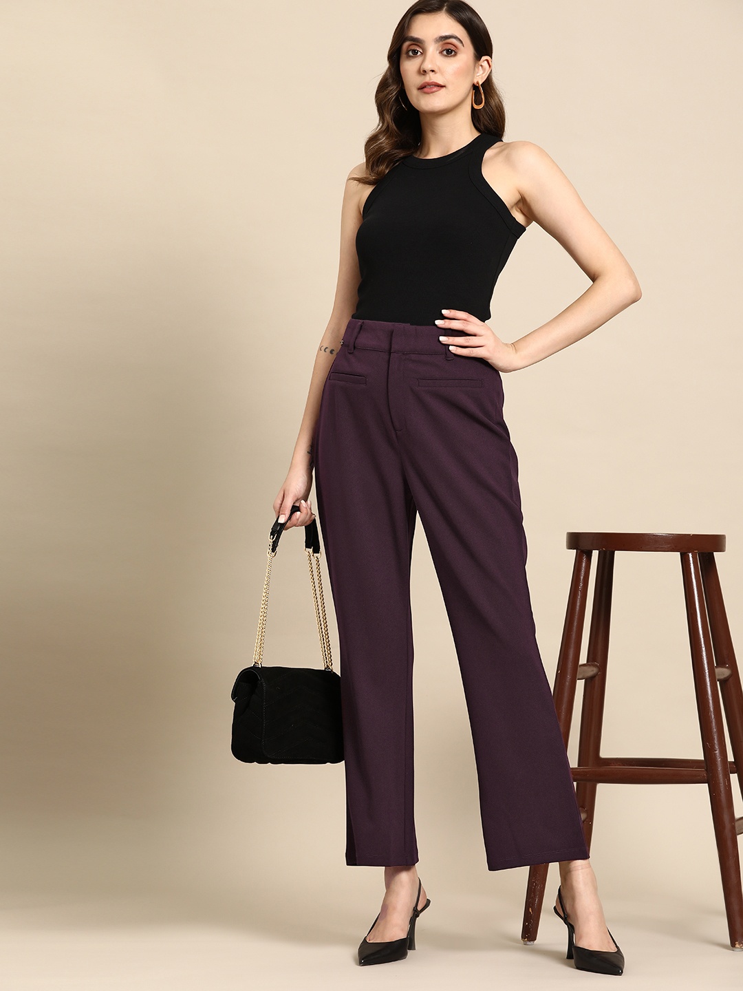 

all about you Women High-Rise Parallel Trousers, Burgundy