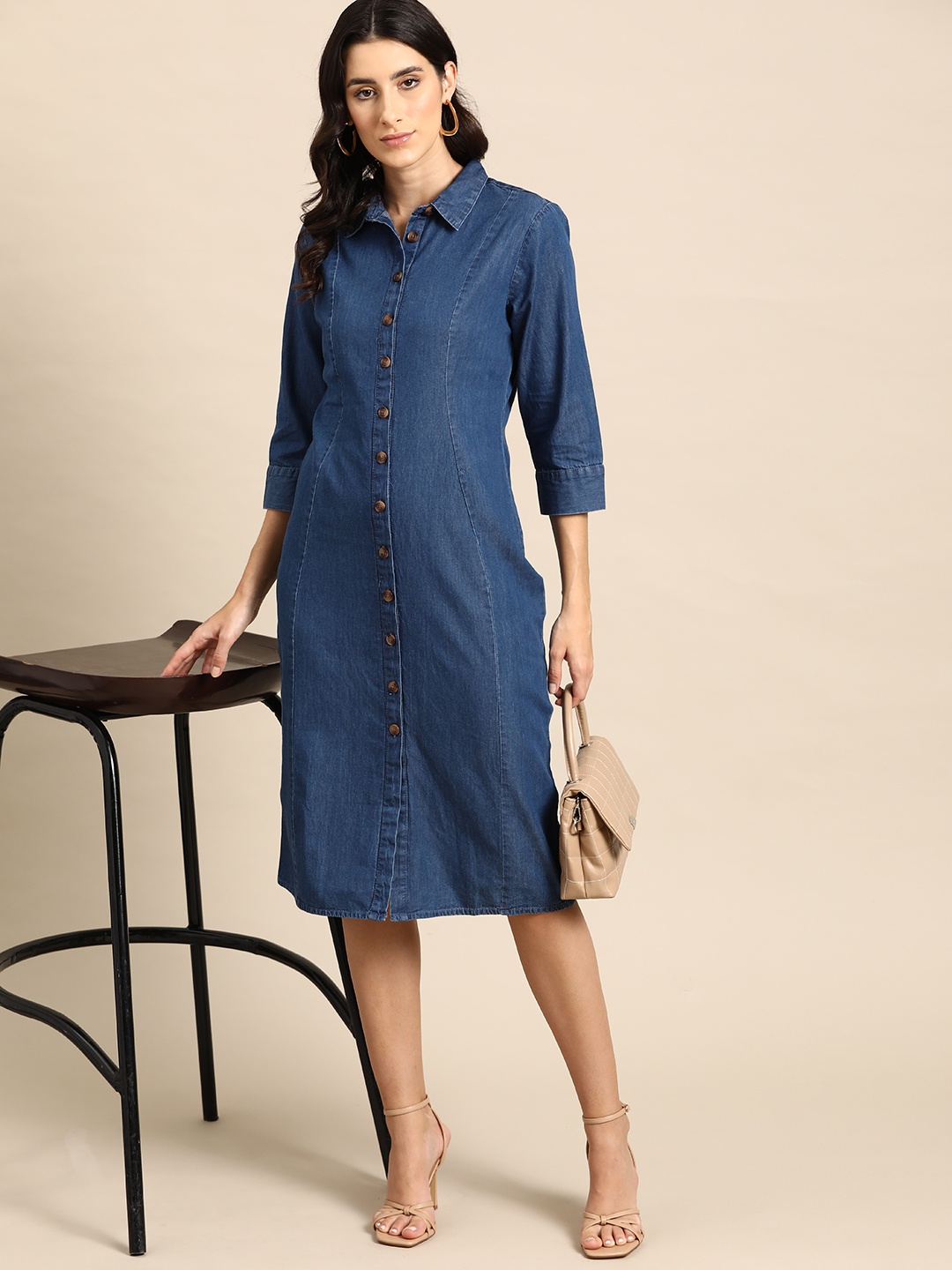 

all about you Pure Cotton Chambray Shirt Dress, Navy blue