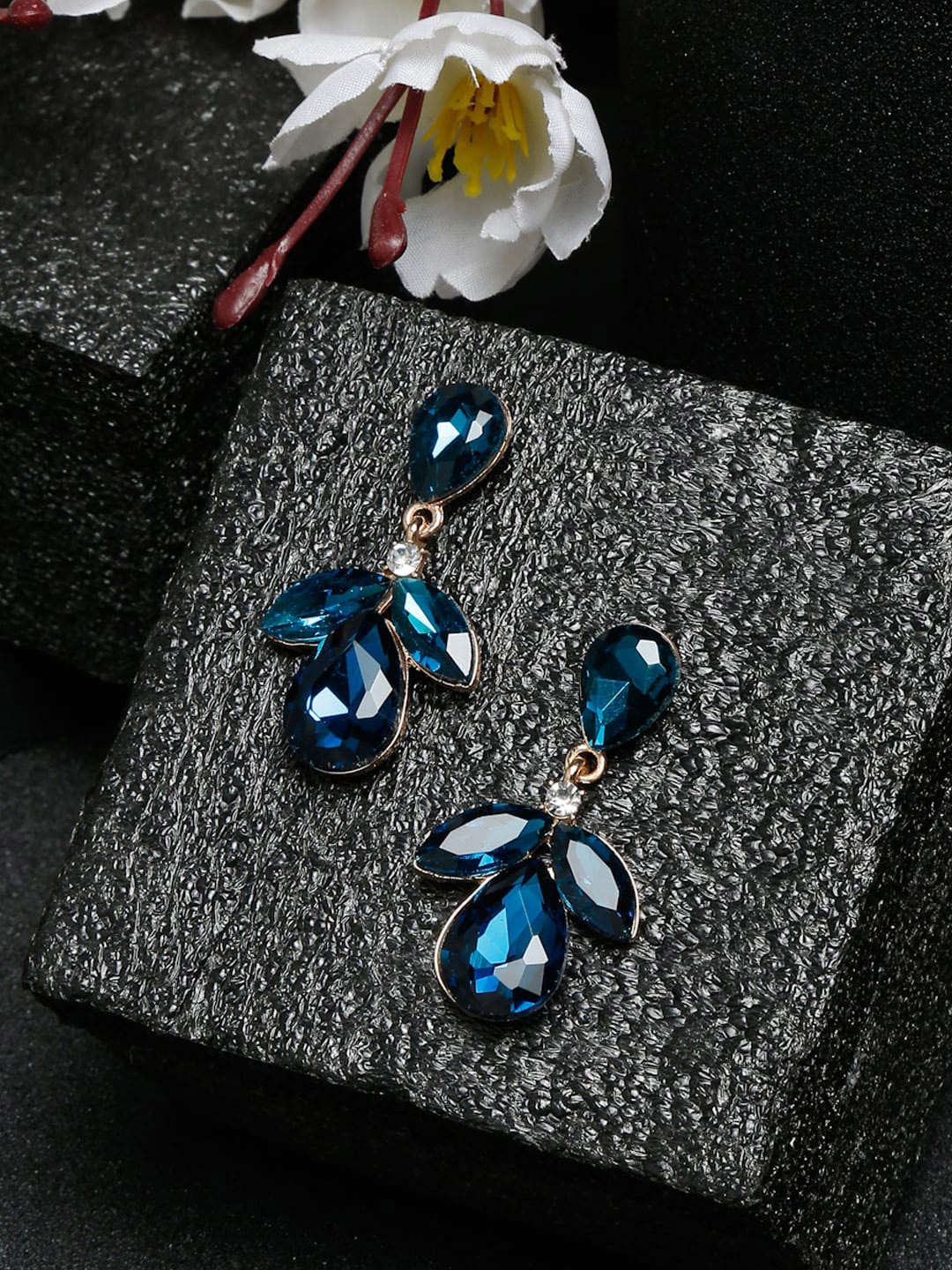 

YouBella Gold-Plated Crystal Studded Drop Earrings, Blue