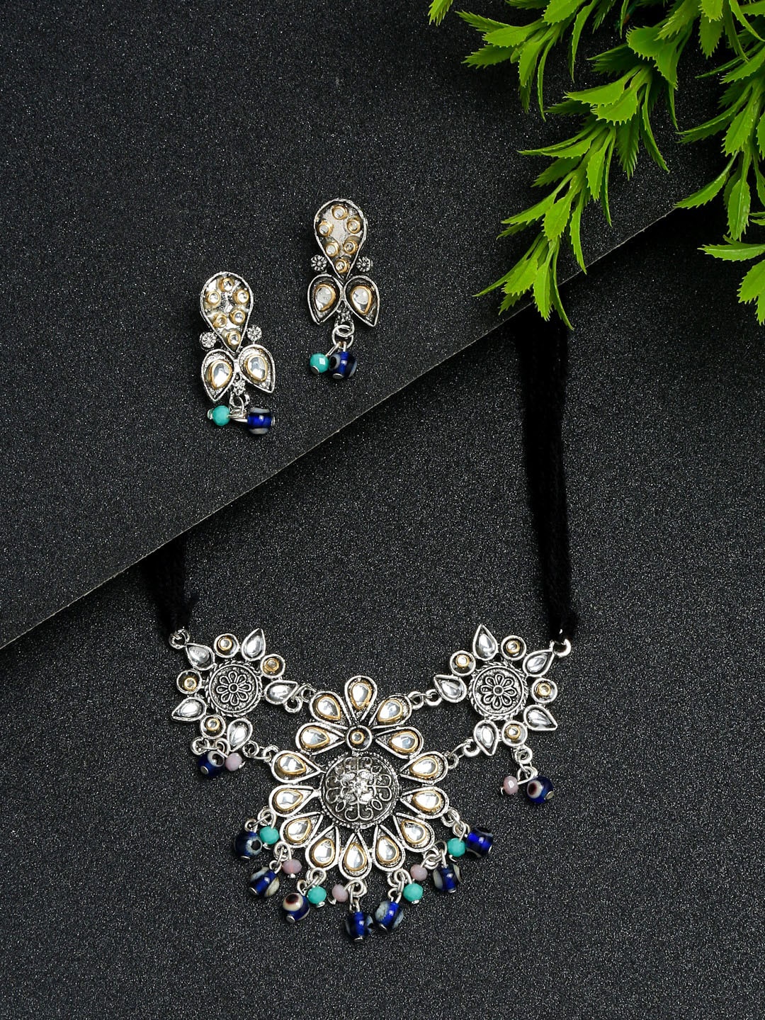 

YouBella Silver-Plated Oxidised Jewellery Set, Blue