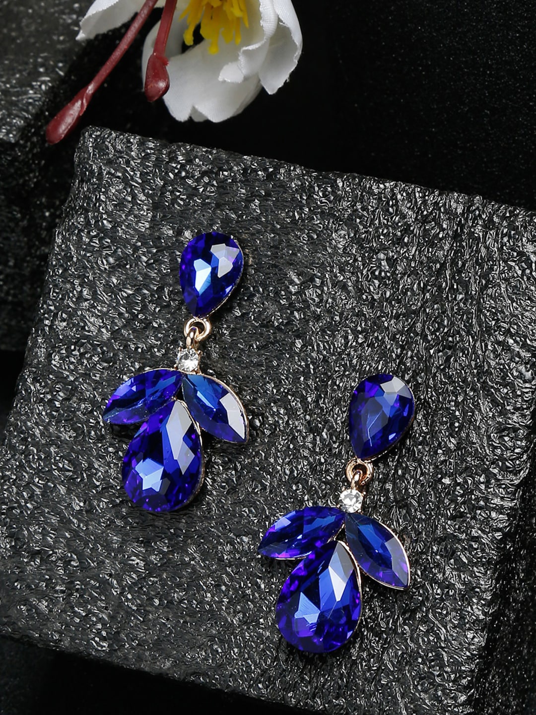 

YouBella Gold-Plated Crystal Studded Contemporary Drop Earrings, Blue