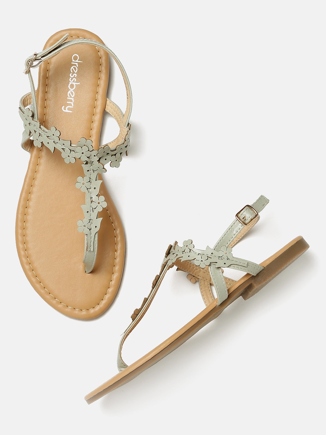 

DressBerry Women Grey T-Strap Flats