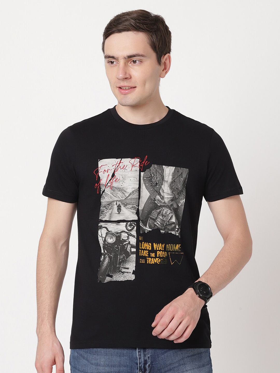 

Wrangler Men Graphic Printed Cotton T-shirt, Black