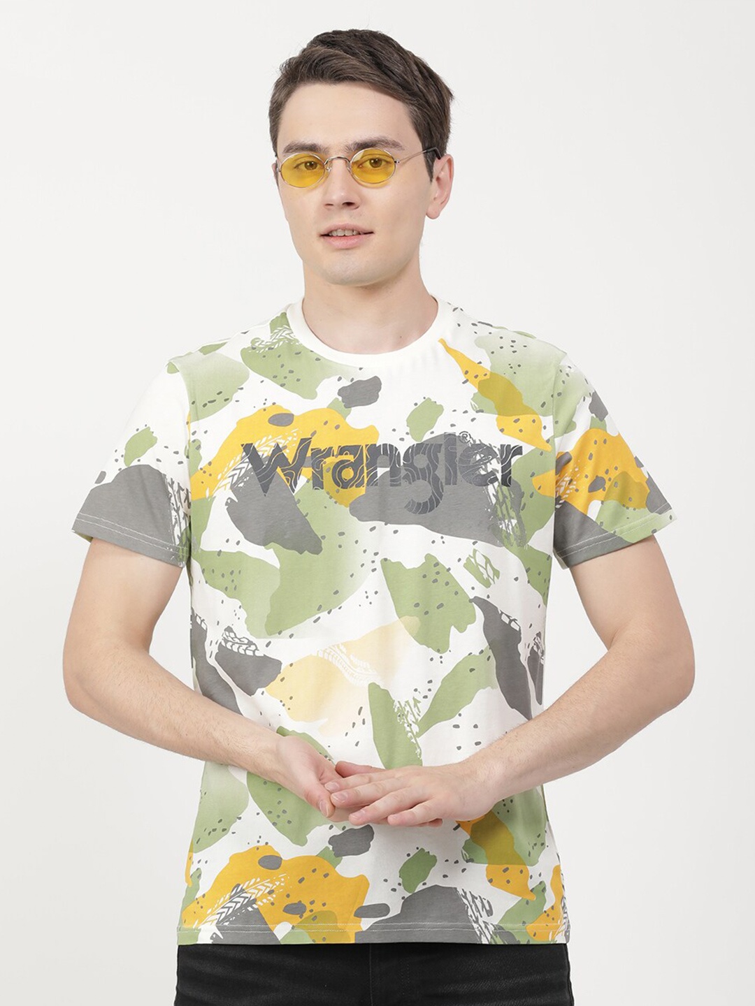

Wrangler Men Abstract Printed Cotton T-shirt, White