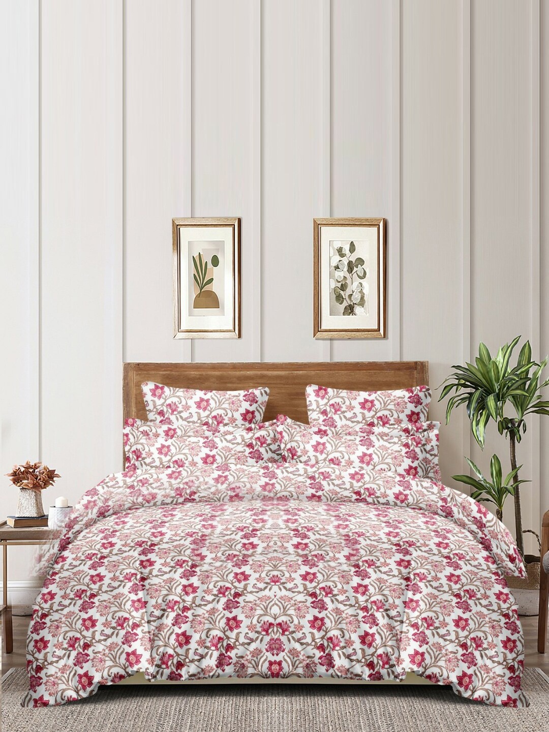 

homewards White & Pink Floral Microfiber AC Room 150 GSM Double Bed Comforter