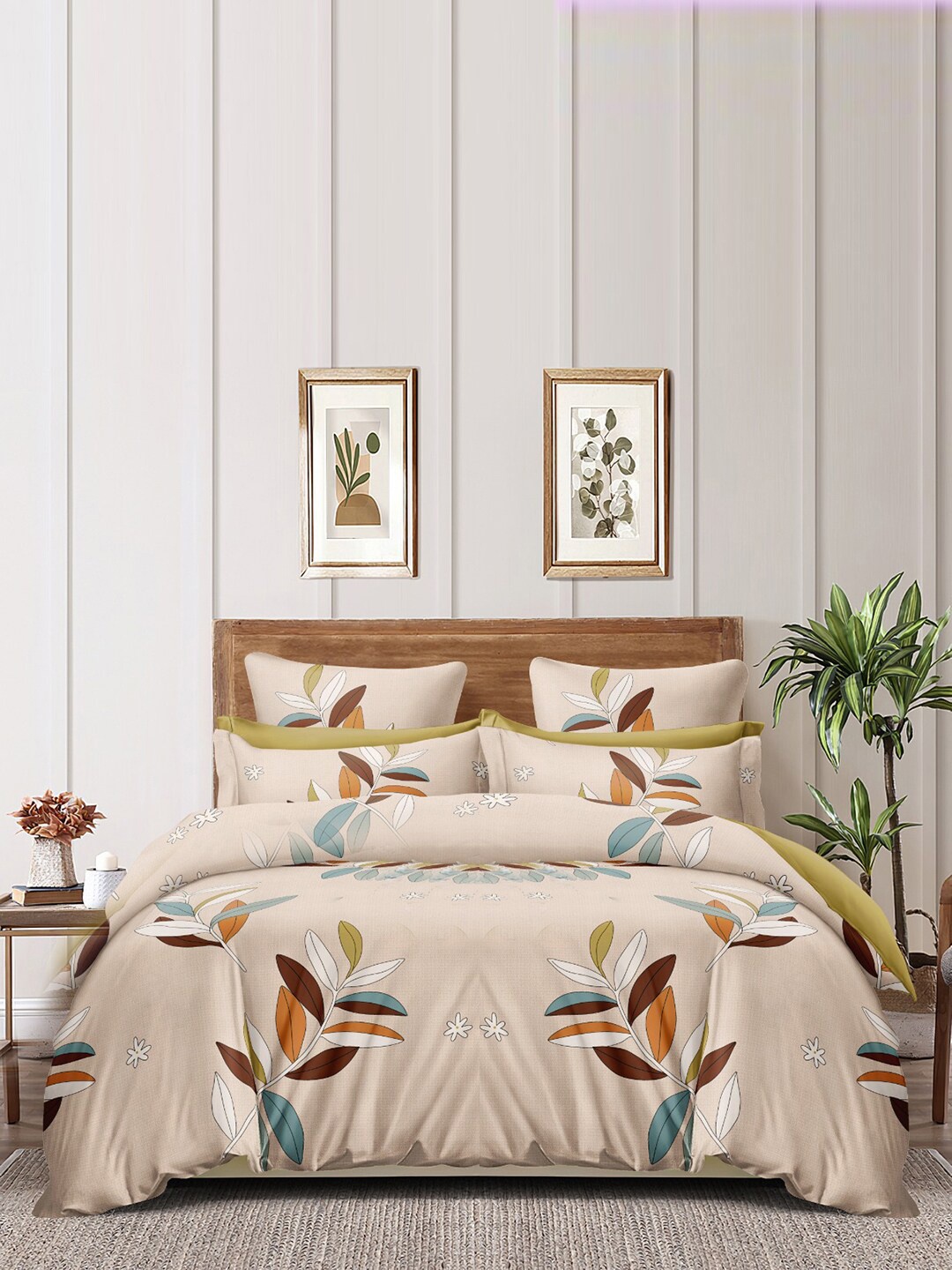 

homewards Beige & Green Floral Microfiber AC Room 150 GSM Double Bed Comforter