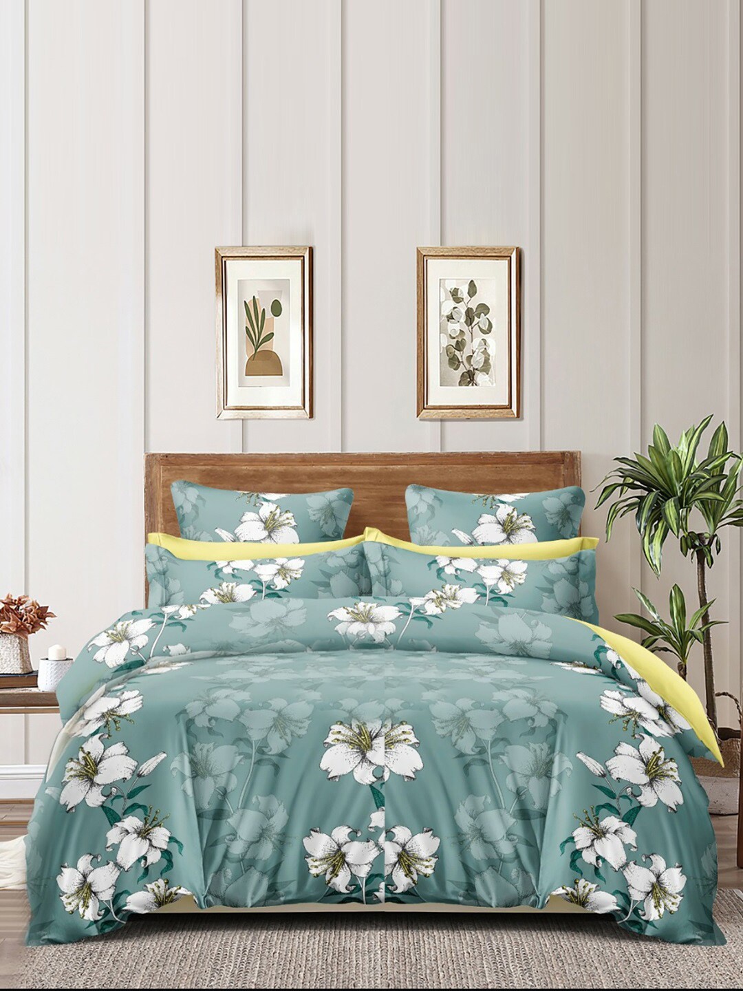 

homewards Green & White Floral Microfiber AC Room 150 GSM Double Bed Comforter