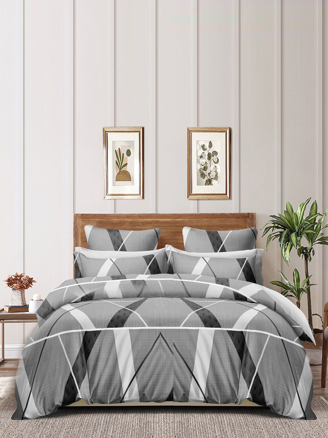 

homewards Grey & White Striped Microfiber AC Room 150 GSM Double Bed Comforter