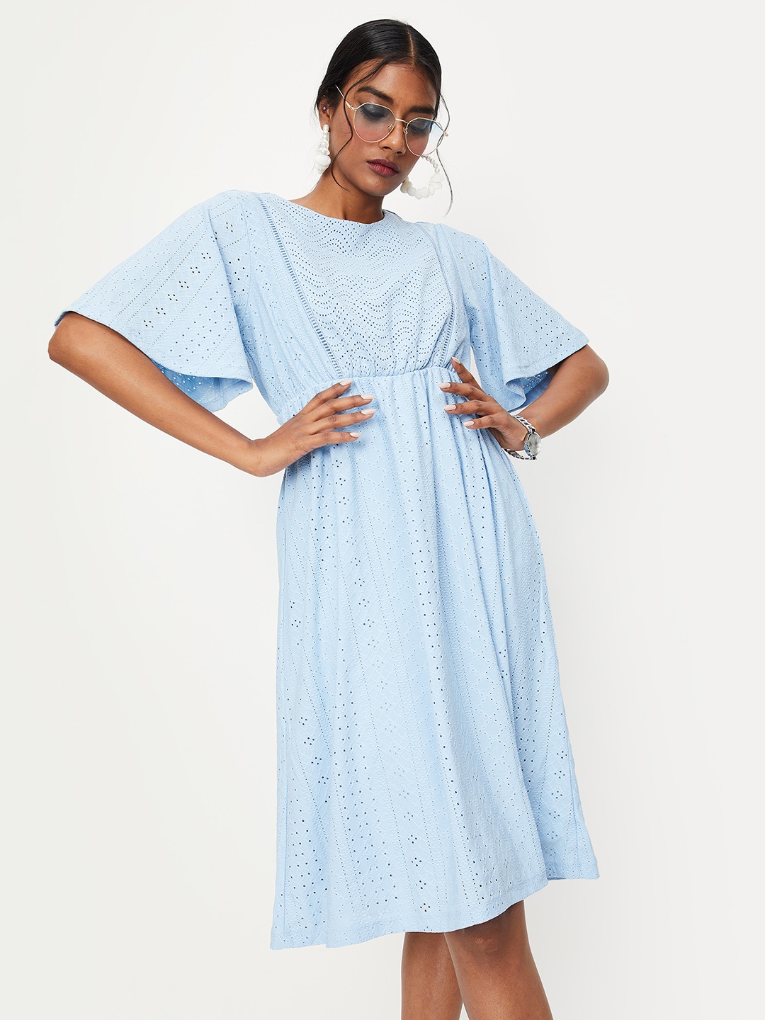 

max Sciffli Flared Sleeves Fit & Flare Dress, Blue