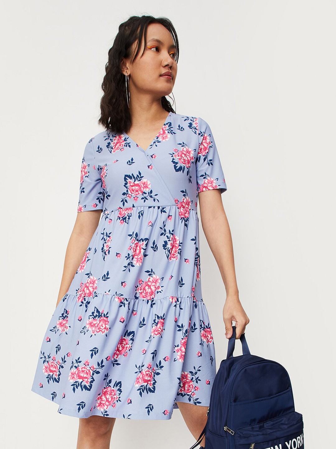 

max V-Neck Floral Fit & Flare Dress, Blue