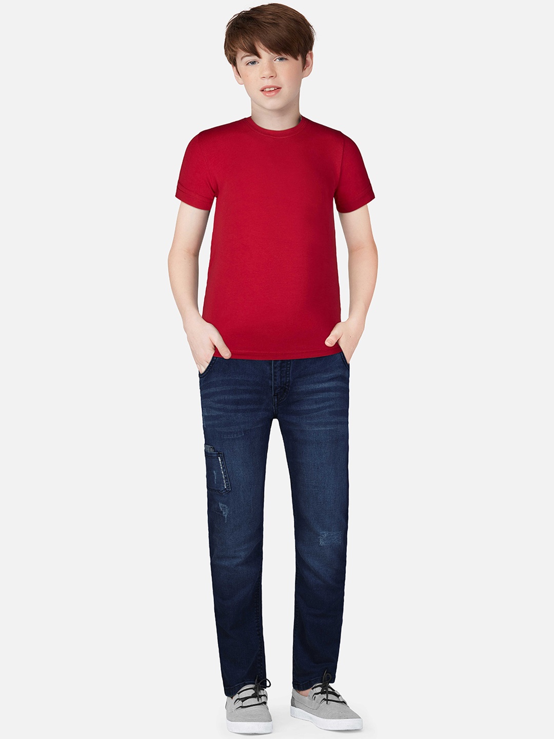 

Gini and Jony Kids Boys Mid Rise Low Distress Light Fade Jeans, Navy blue