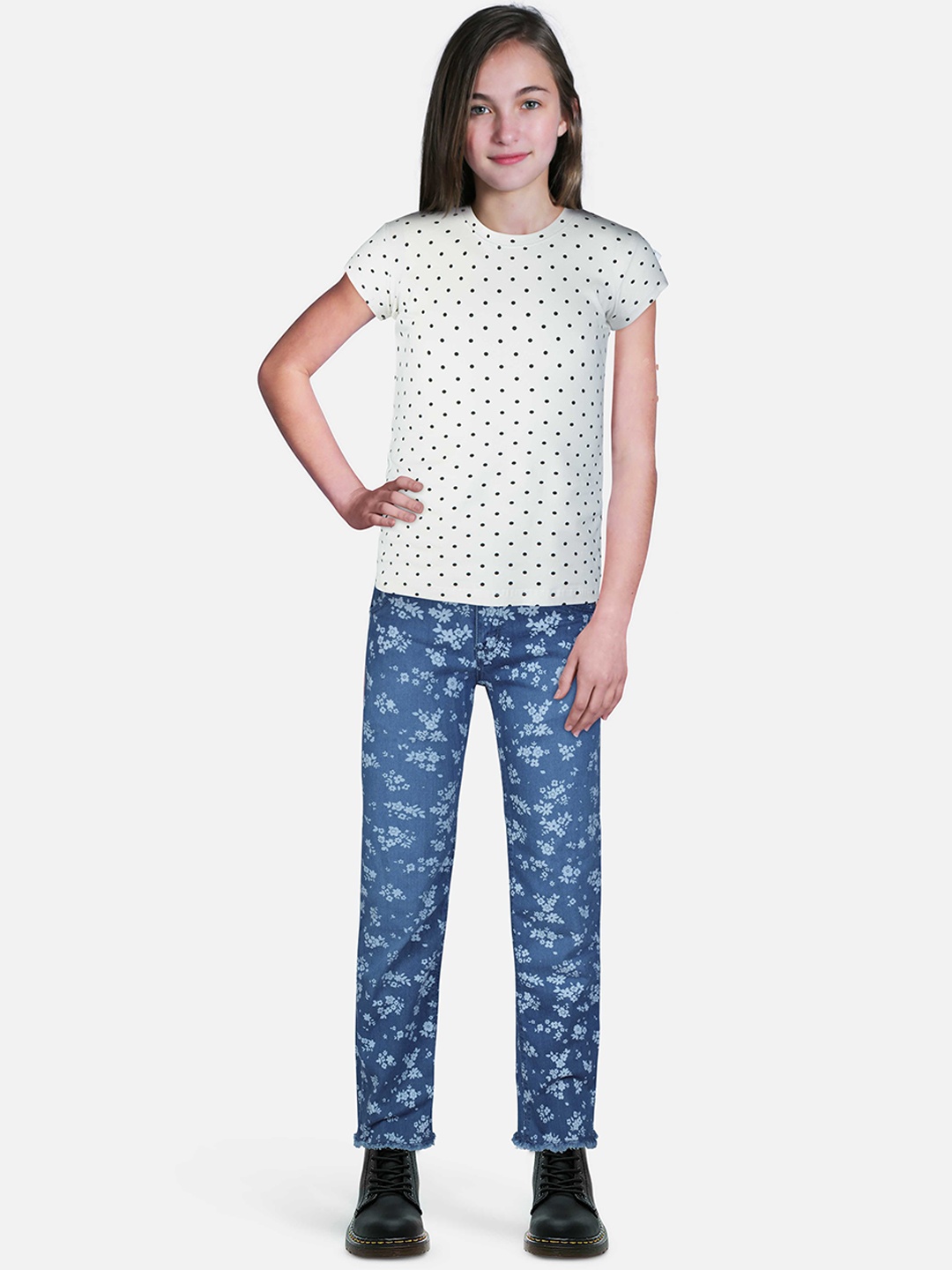 

Gini and Jony Girls Printed Cotton Regular Fit Mid-Rise Jeans, Blue