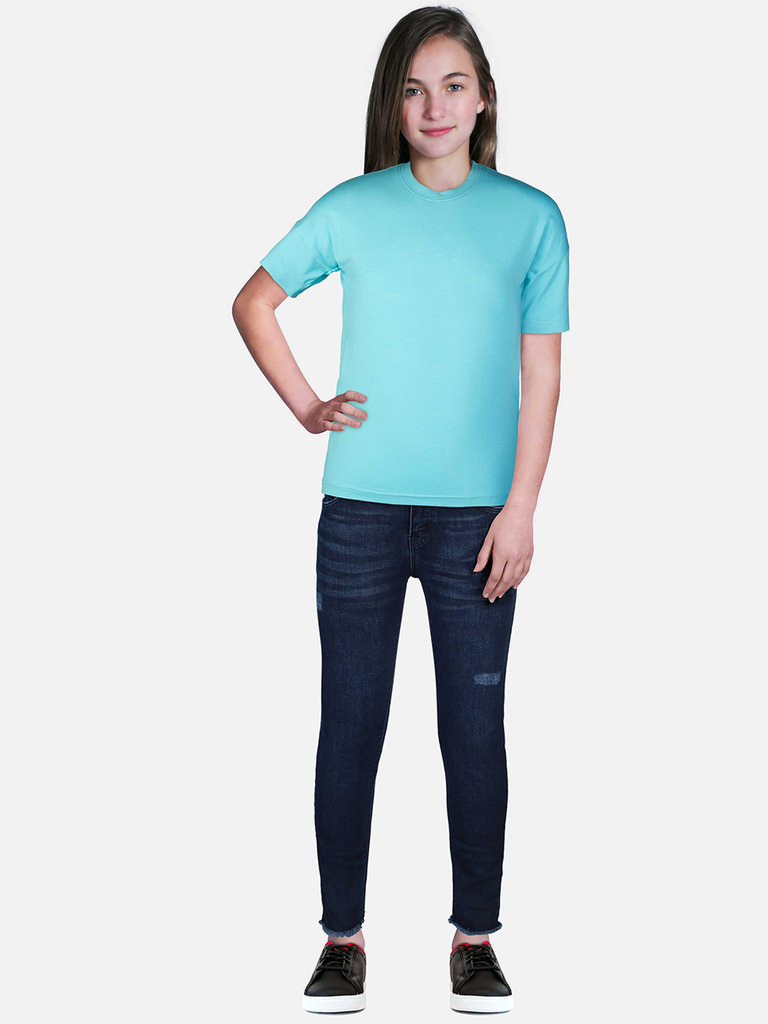 

Gini and Jony Girls Mildly Distressed Cotton Jeans, Navy blue