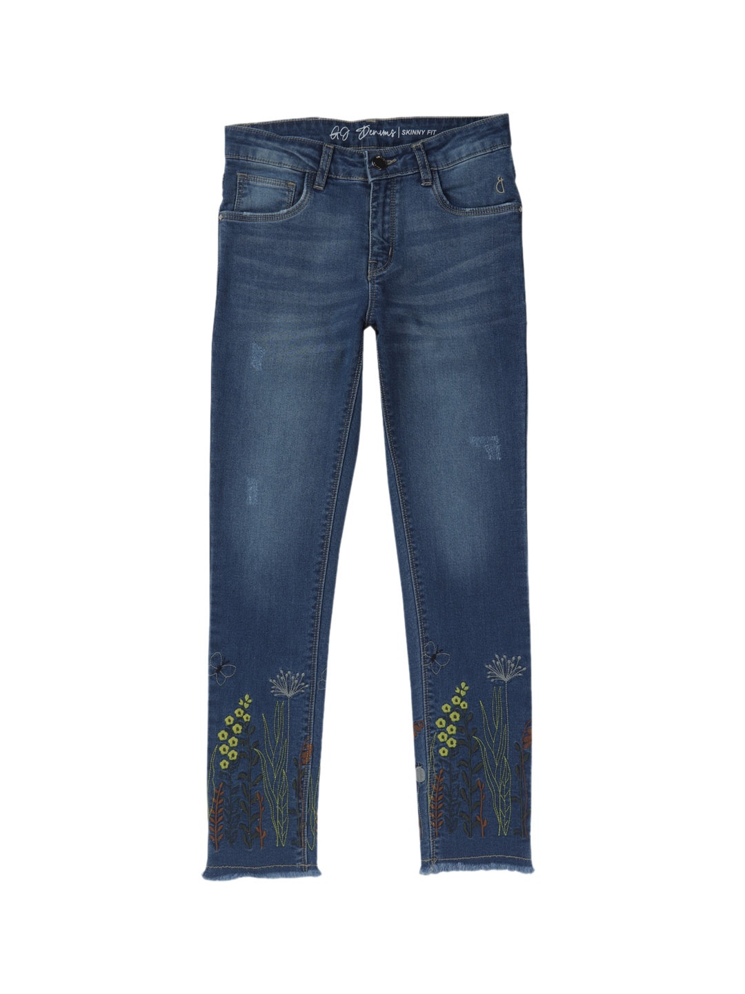 

Gini and Jony Girls Embroidered Heavy Fade Cotton Jeans, Navy blue