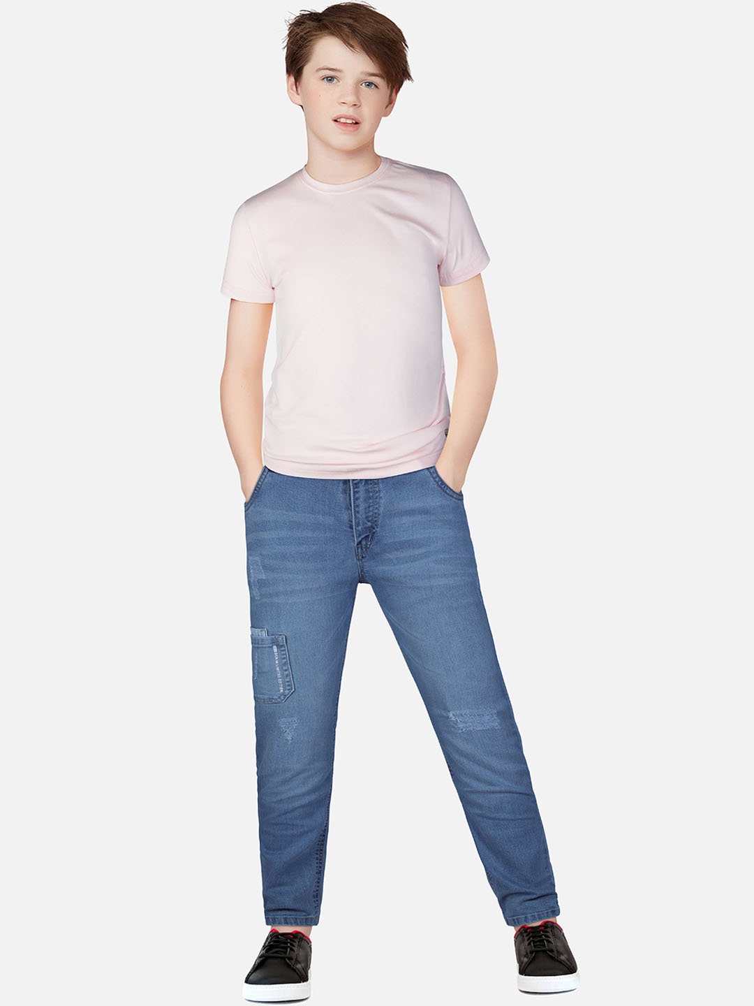 

Gini and Jony Boys Low Distress Light Fade Mid-Rise Cotton Jeans, Navy blue