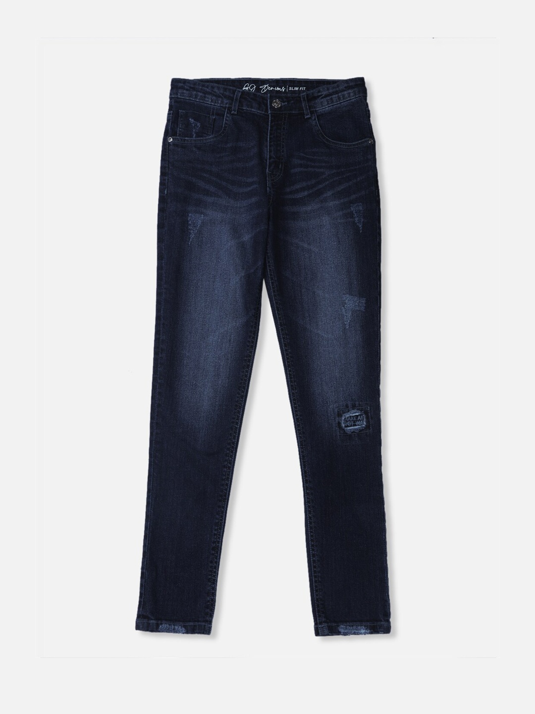 

Gini and Jony Boys Embroidered Mildly Distressed Light Fade Cotton Jeans, Navy blue