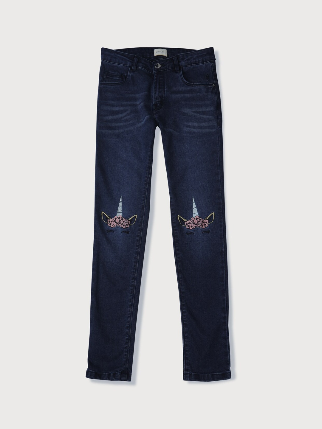 

Gini and Jony Girls Embroidered Cotton Jeans, Blue