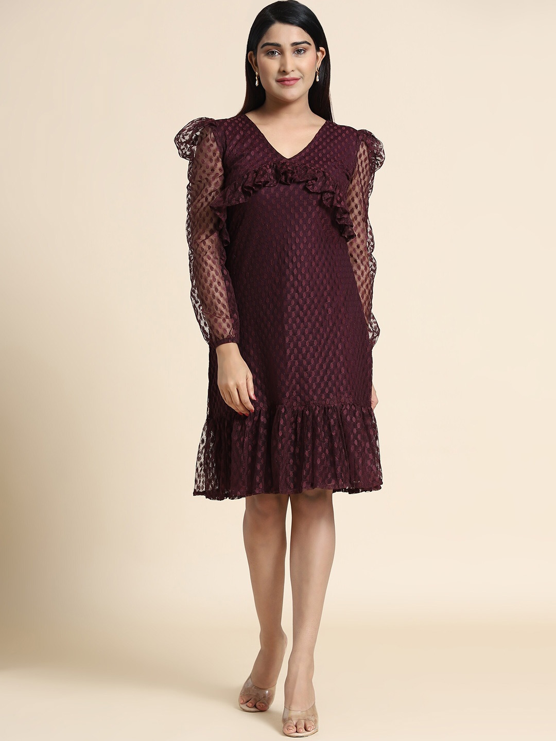 

AA-HA!! Puff Sleeve A-Line Dress, Purple
