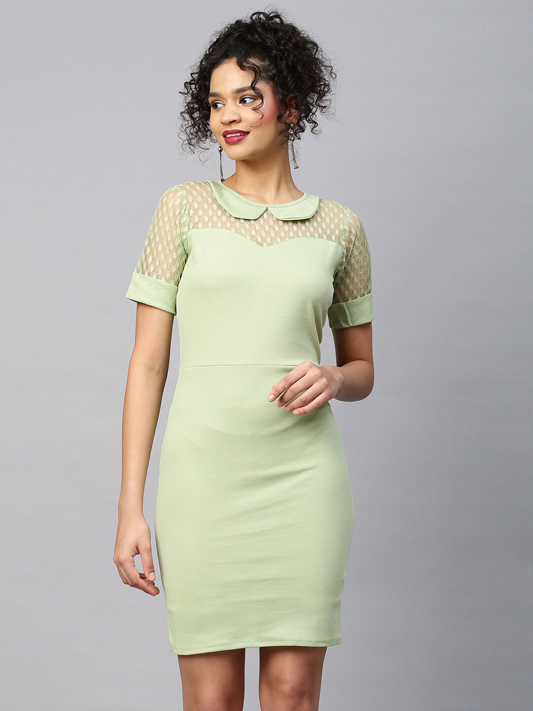 

AA-HA!! Peter Pan Collar Sheath Slit Dress, Green