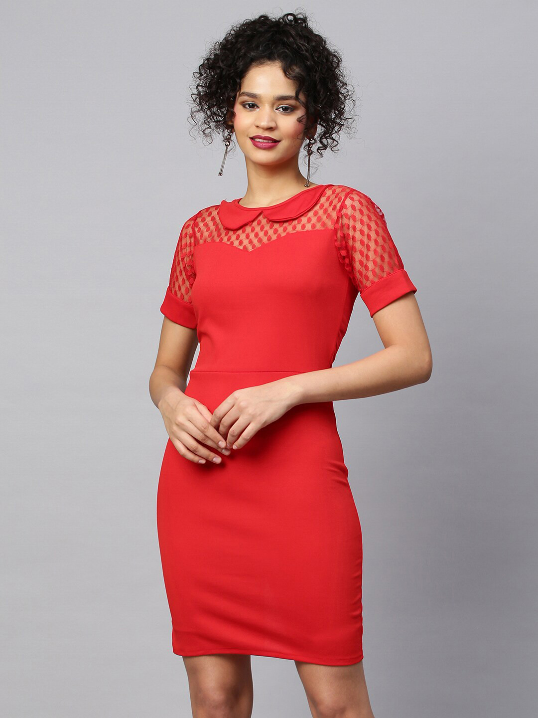 

AA-HA!! Peter Pan Collar Sheath Slit Dress, Red