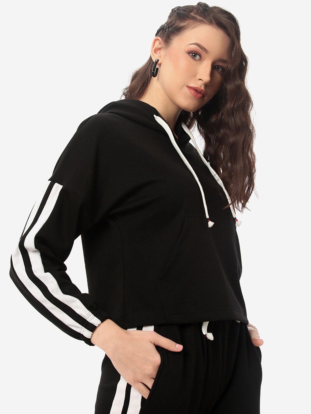 

J Turritopsis Women Side Striped Details Co-Ord Set, Black