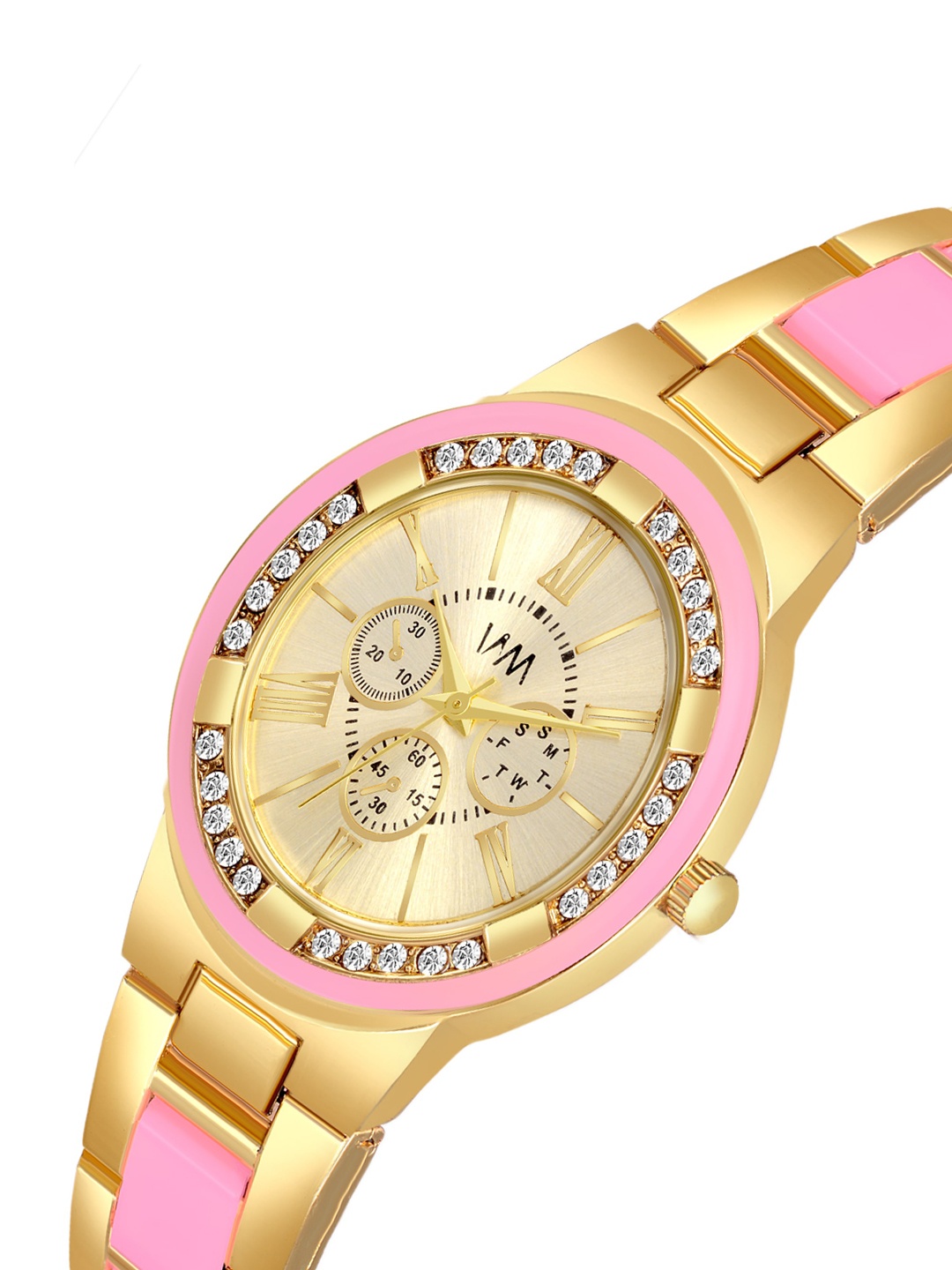 

WM Men Embellished Dial & Stainless Steel Bracelet Style Straps Analogue Watch PP-032_18, Gold